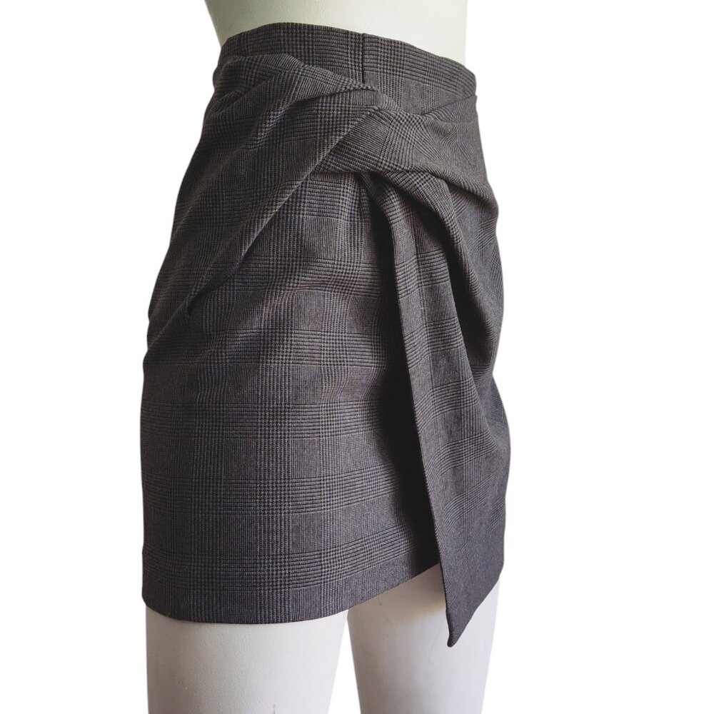 BABATON Jethro Dark Academia Twist Front Plaid Faux Wrap Stretch Mini Skirt 0 XS - Picture 3 of 6
